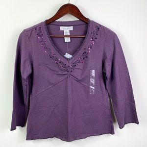 Nine West V Neck Top Long Sleeve Size Medium